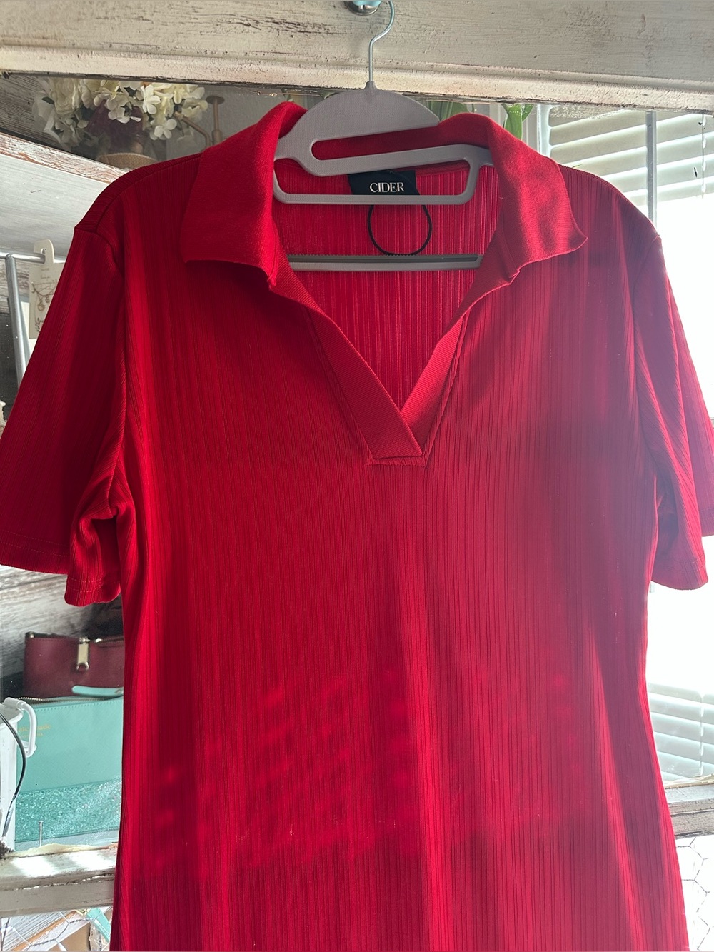 Cider| Red Ribbed Polo Midi Dress - Picture 2 of 6